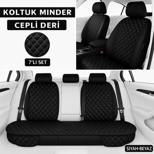 Alfa Romeo Gtv  2005 Öncesi Uyumlu 7 Parça Kapitone Araba Koltuk Minderi Deri Siyah Beyaz - Kaymaz | Trobus