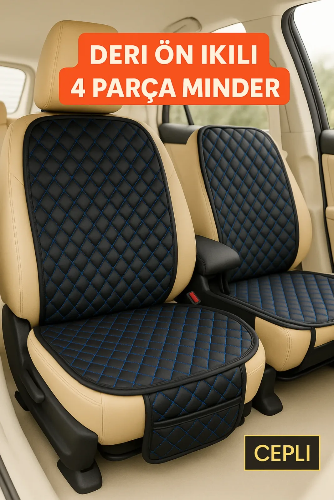 Chevrolet Spark 2009-2015 Uyumlu Suni Deri Oto Koltuk Minderi Silinebilir Leke Tutmaz Kapitone 2'li Siyah Mavi