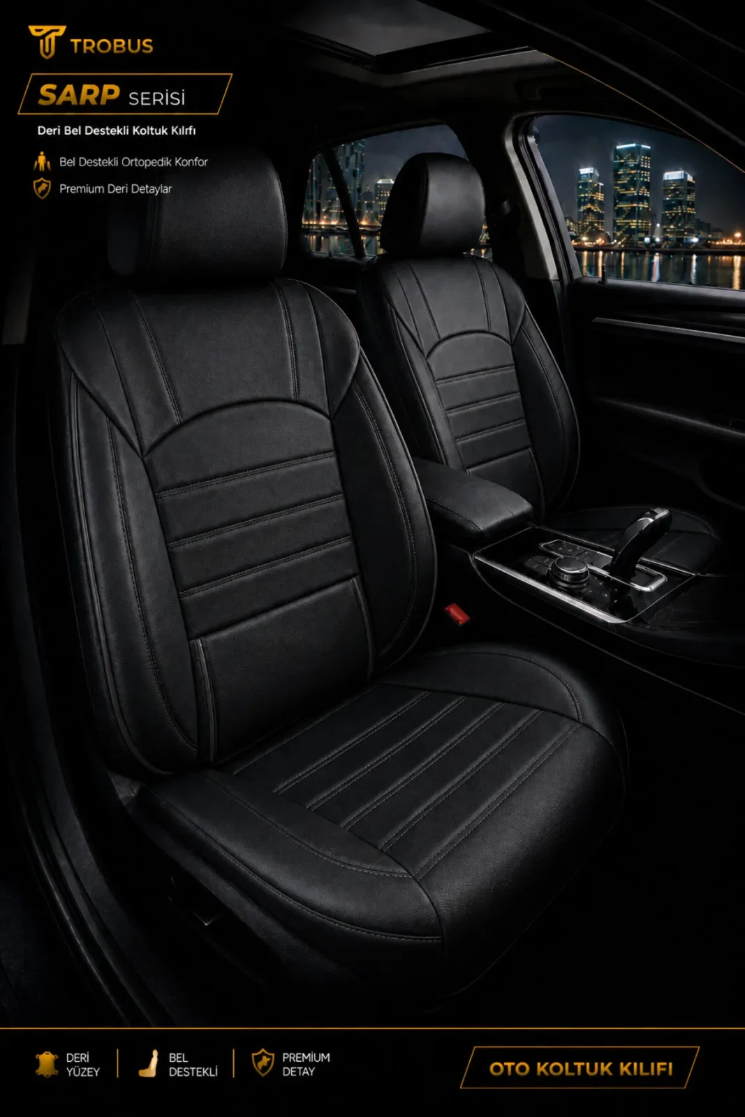 Fiat Albea 2002–2012 Sarp Serisi Oto Koltuk Kılıfı 5’li Set – Airbag & Kolçak Uyumlu, 3 Katman, Deri+Lakost Siyah
