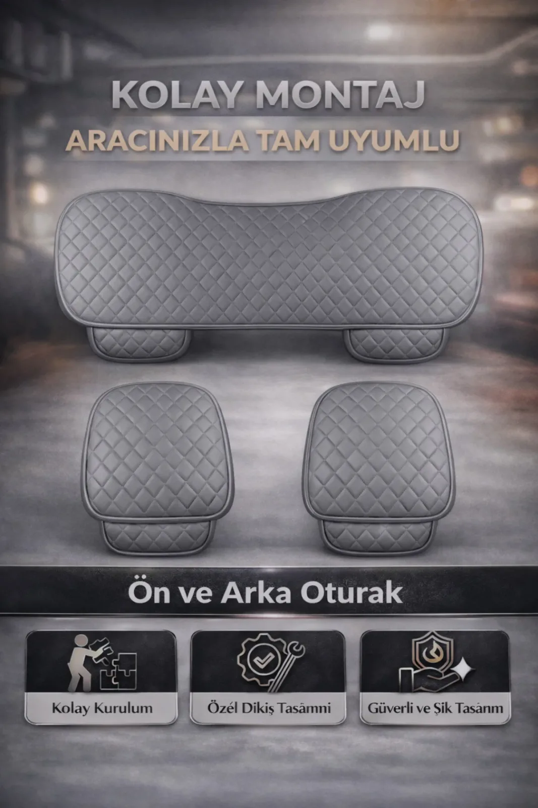 Fiat Egea Cross 2020 ve Sonrası Uyumlu 3 Parça Deri Oturak Oto Koltuk Minderi Terletmez Gri
