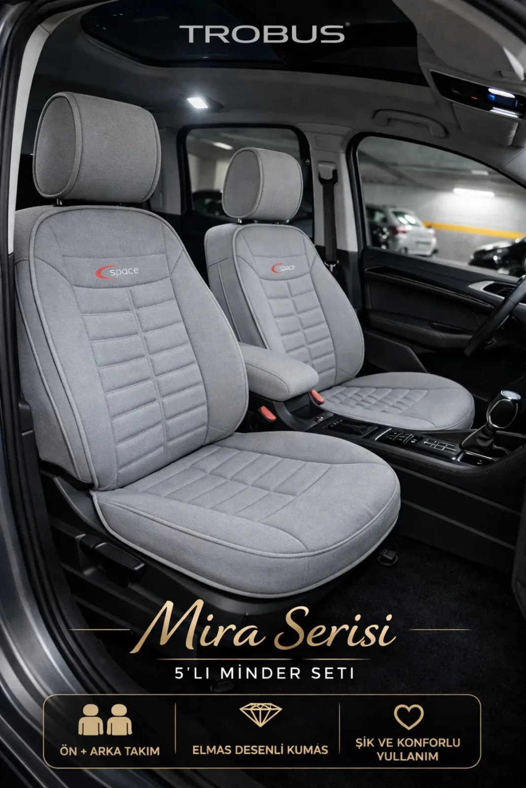 Fiat Egea Cross 2020 ve Sonrası Uyumlu Mira 5 Parça Oto Koltuk Minderi Terletmez Kaymaz Taban Gri