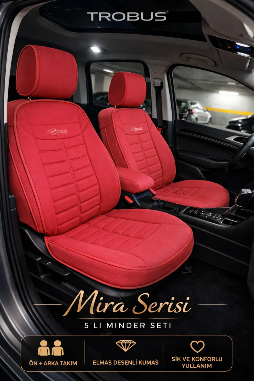 Fiat Egea Cross 2020 ve Sonrası Uyumlu Mira 5 Parça Oto Koltuk Minderi Terletmez Kırmızı