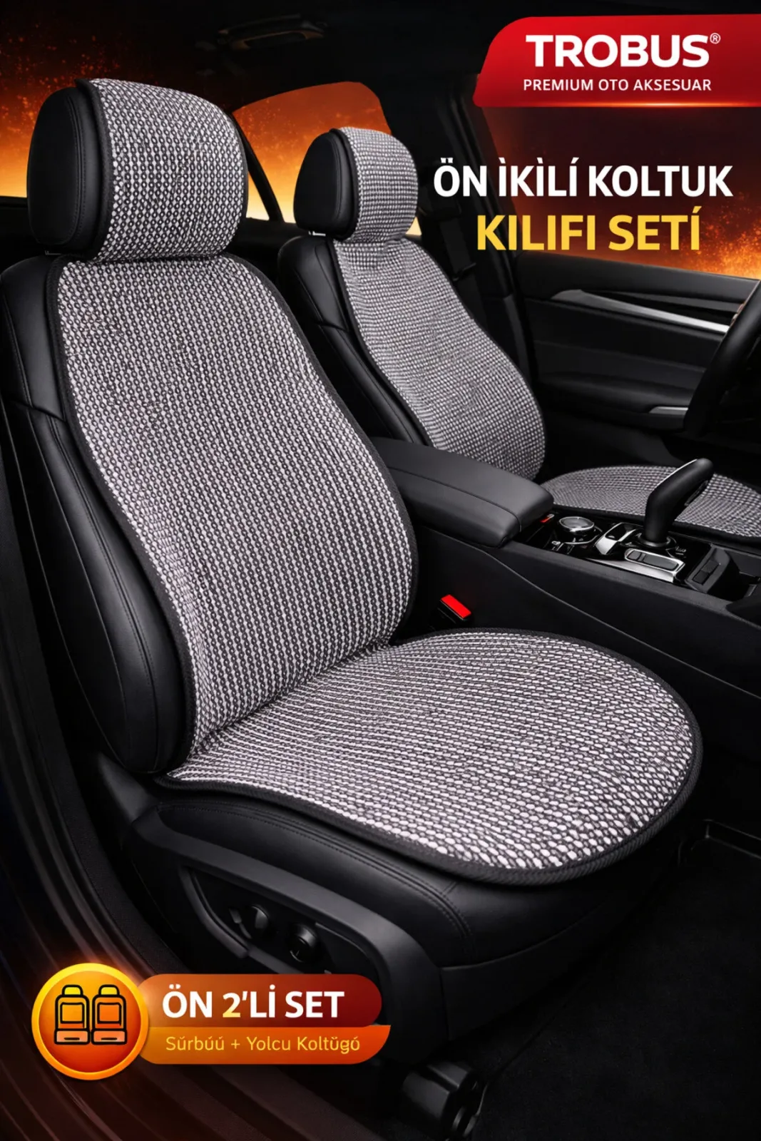 Fiat Egea Cross 2020 ve Sonrası Uyumlu Örme Ön 2 Parça Oto Koltuk Minderi Terletmez Kaymaz Taban Gri