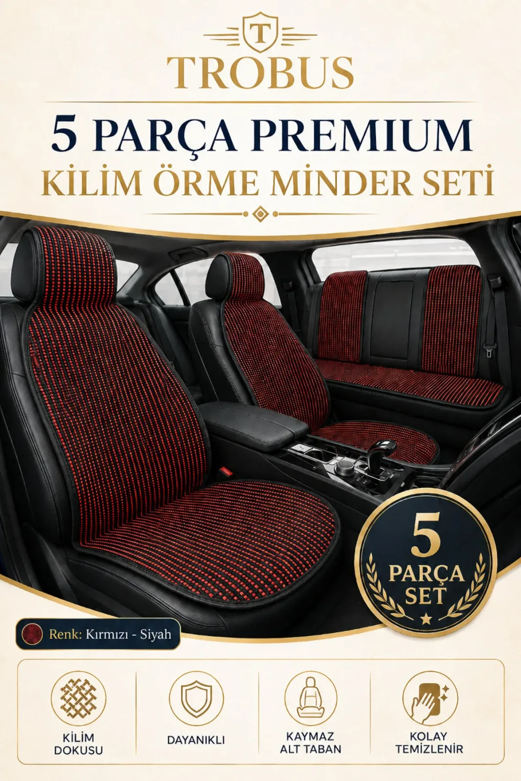 Fiat Egea Cross 2020 ve Sonrası Uyumlu Premium Örme 5 Parça Oto Koltuk Minderi Siyah - Kırmızı