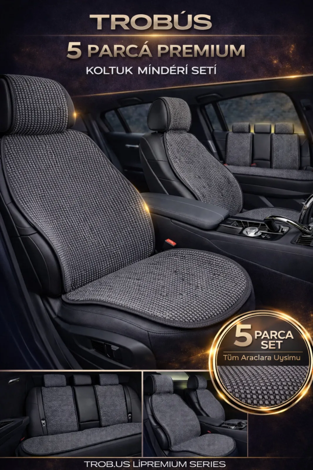 Fiat Egea Cross 2020 ve Sonrası Uyumlu Premium Örme 5 Parça Oto Koltuk Minderi Terletmez Füme