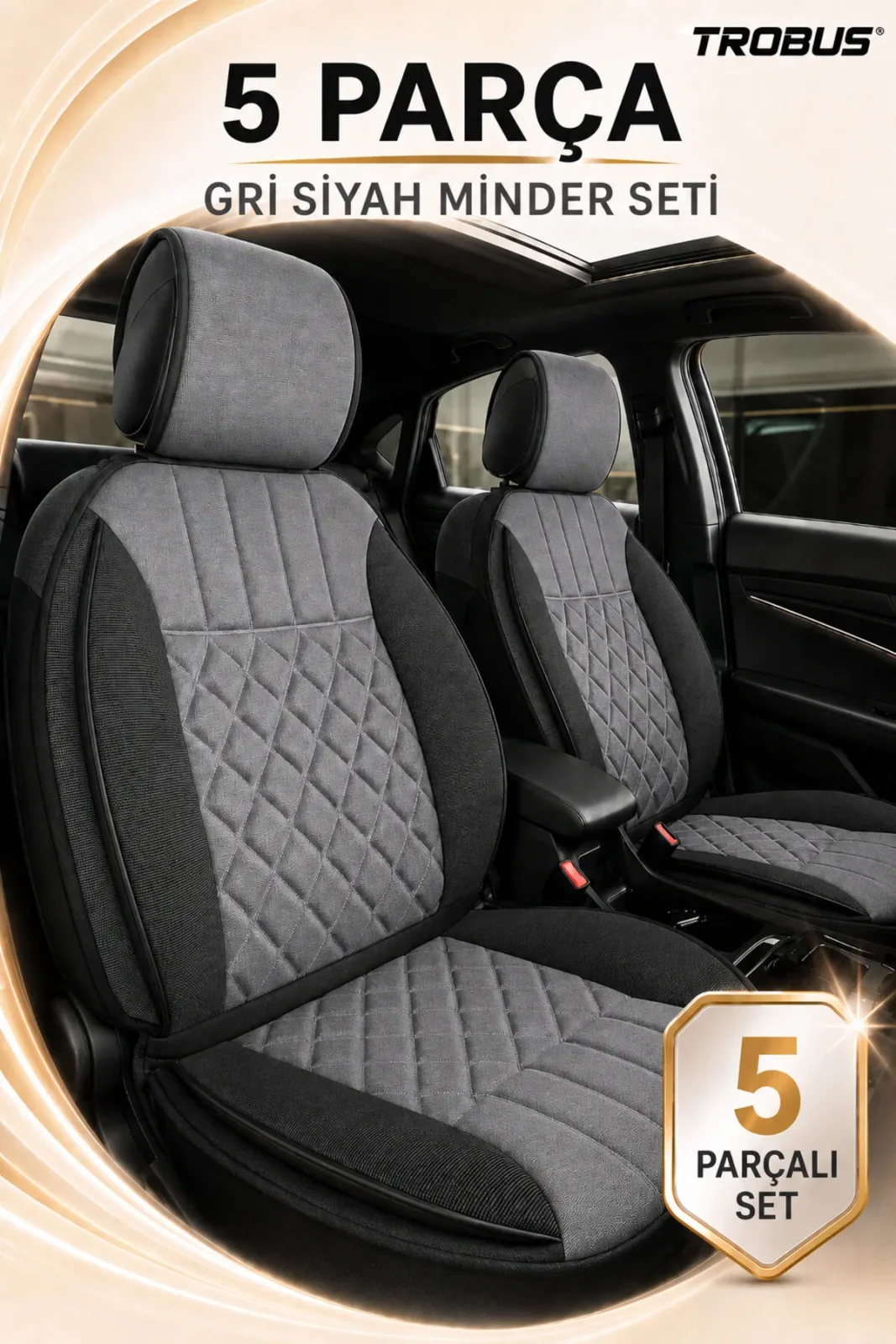 Fiat Egea Cross 2020 ve Sonrası Uyumlu Zerafet 5 Parça Ortopedik Oto Koltuk Minderi Siyah - Gri