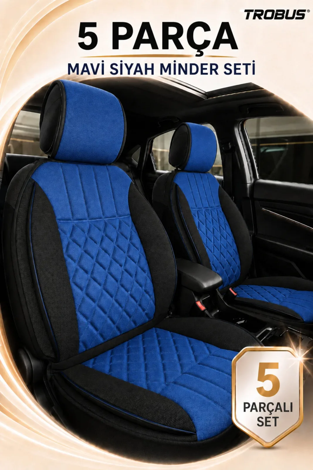 Fiat Egea Cross 2020 ve Sonrası Uyumlu Zerafet 5 Parça Ortopedik Oto Koltuk Minderi Mavi - Siyah