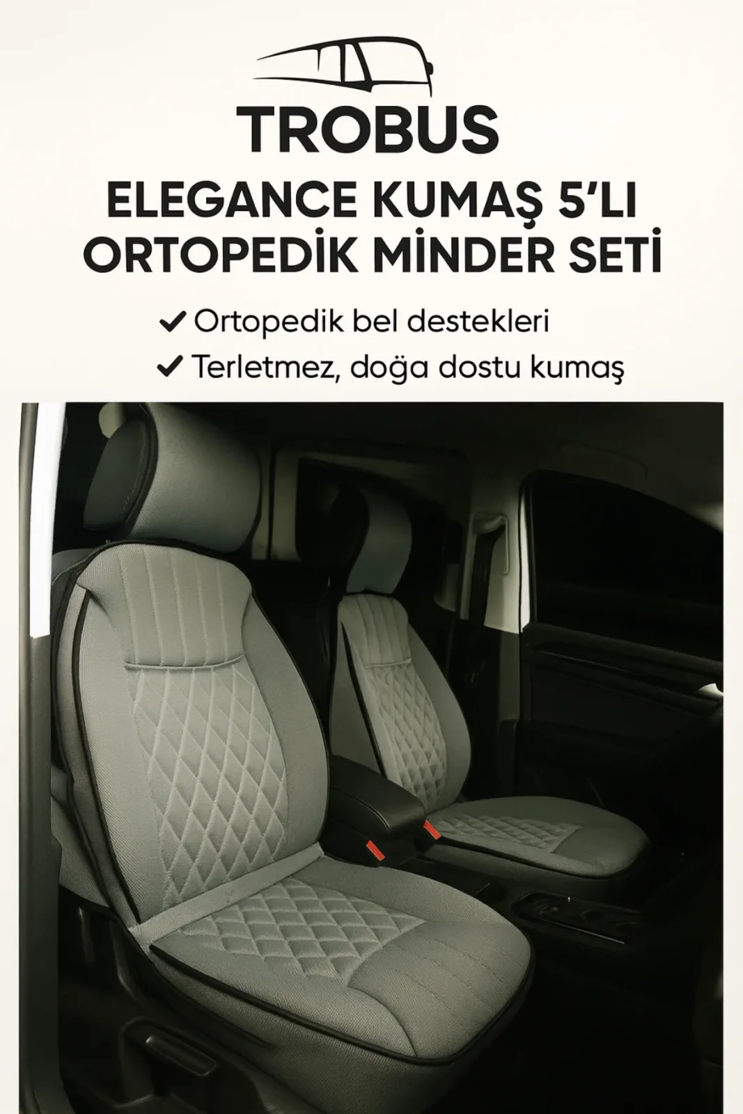 Fiat Freemont 2011-2016 Trobus Elegance Ortopedik Araç Koltuk Minderi 5'li Set, Hava Yastığı Uyumlu Gri
