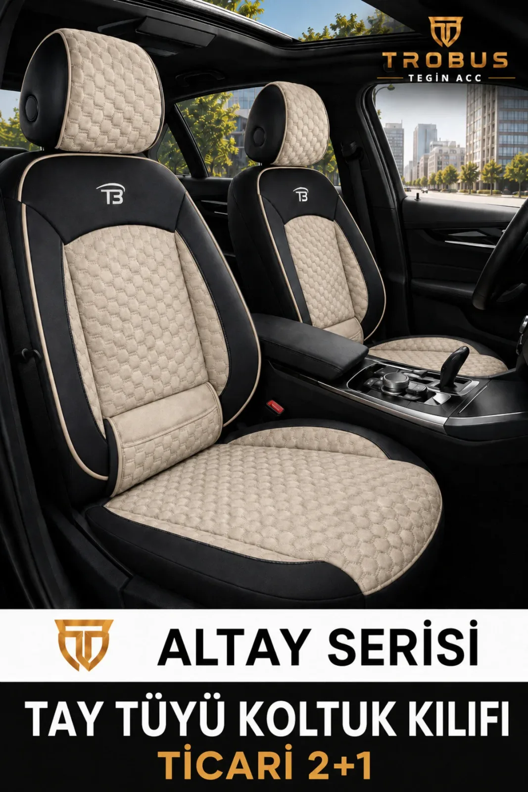 Ford B-Max 2012-2017 2+1 Arka Sırt Oturak Uyumlu Altay Serisi Siyah Beyaz Koltuk Kılıfı