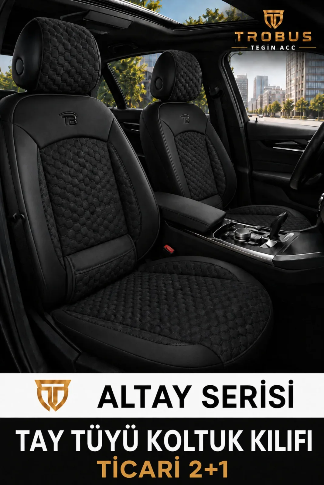Ford Connect 2015-2019 2+1 Arka Sırt Oturak Uyumlu Altay Serisi Siyah Koltuk Kılıfı