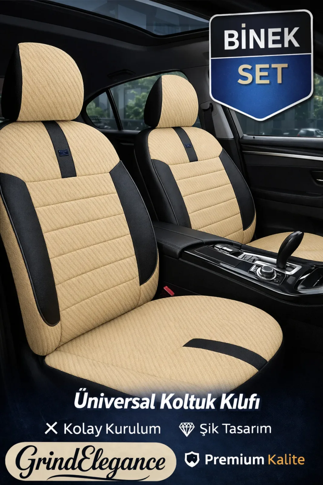 Ford Ranger 2007-2011 Bütün Arka Sırt Oturak Uyumlu Vira GrindElegance Bej Siyah Koltuk Kılıfı