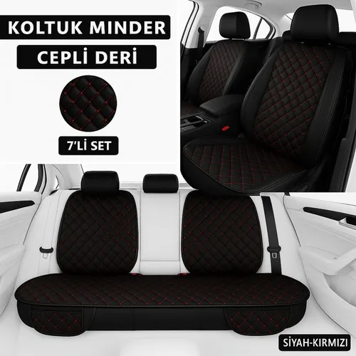 Geely Emgrand Ec7 2010–2016 Uyumlu 7 Parça Kapitone Araba Koltuk Minderi Deri Siyah Kırmızı - Kaymaz | Trobus