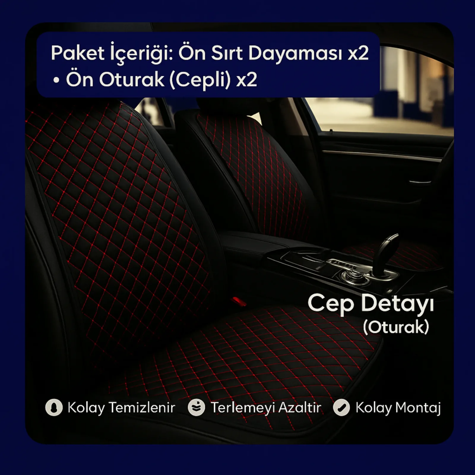 Hyundai i10 Uyumlu Kumaş Oto Koltuk Minderi Ergonomik Kapitone 2'li Siyah Kırmızı