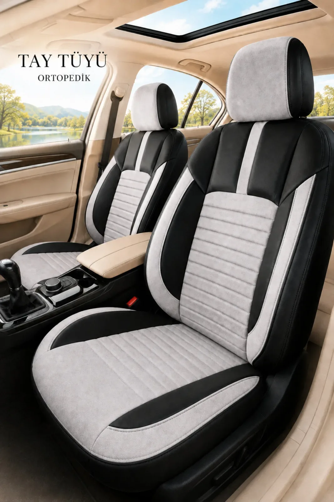Jeep Renegade 2014+ Uyumlu İnci Serisi Tay Tüyü Gri Siyah Premium Koltuk Kılıfı