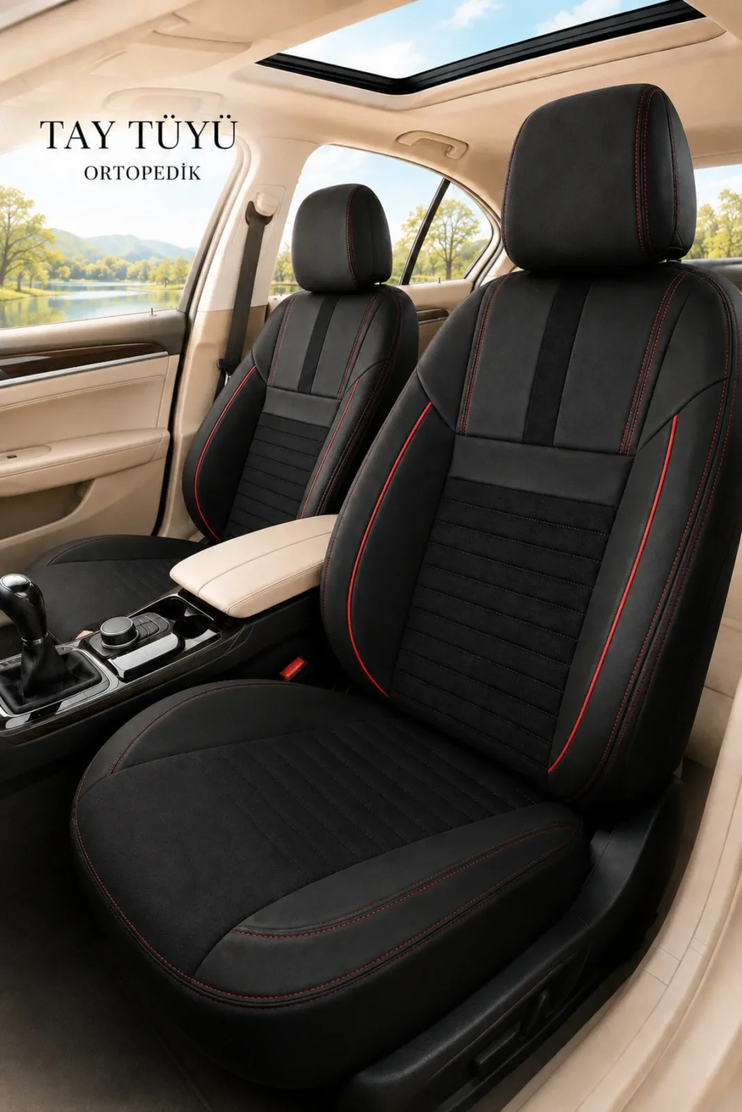 Kia Ceed 2012+ Uyumlu İnci Serisi Tay Tüyü Siyah Kırmızı Premium Koltuk Kılıfı