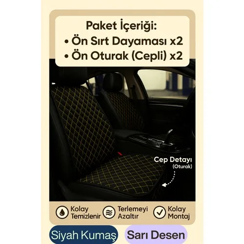 Kia Pro Ceed GT 2013 ve Sonrası Uyumlu Kumaş Oto Koltuk Minderi Ergonomik Kapitone 2'li Siyah Sarı