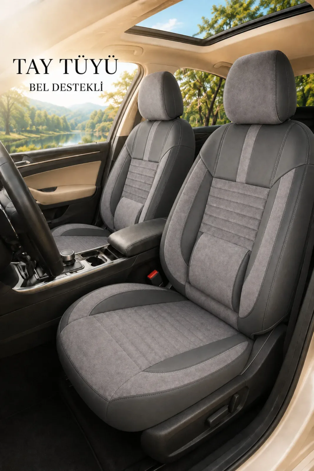Kia Rio 2011+ Uyumlu Apex Serisi Tay Tüyü Bel Destekli Füme Siyah Koltuk Kılıfı