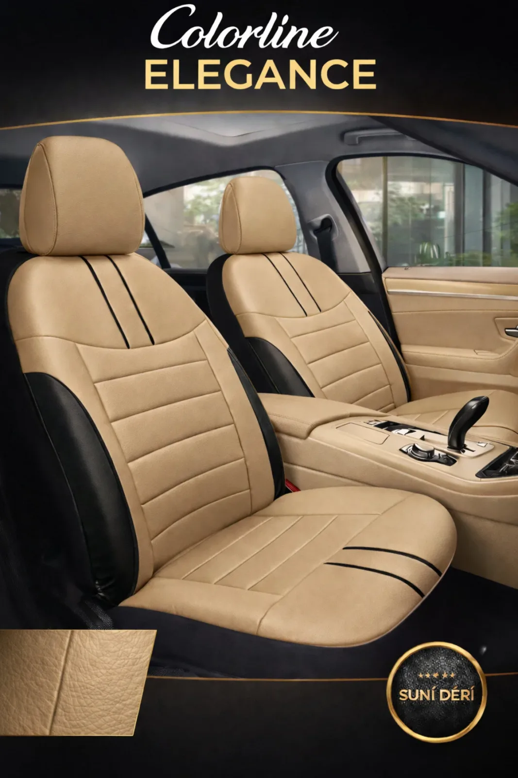 Kia Stonic 2017–2024 Colorline Elegance Serisi Deri Bej Siyah Koltuk Kılıfı