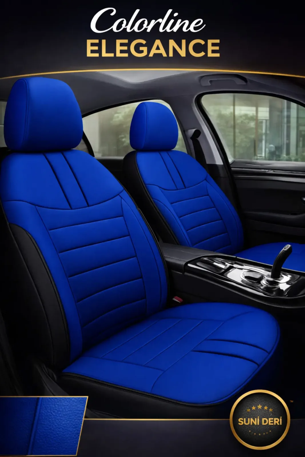 Kia Stonic 2017–2024 Colorline Elegance Serisi Deri Mavi Siyah Koltuk Kılıfı