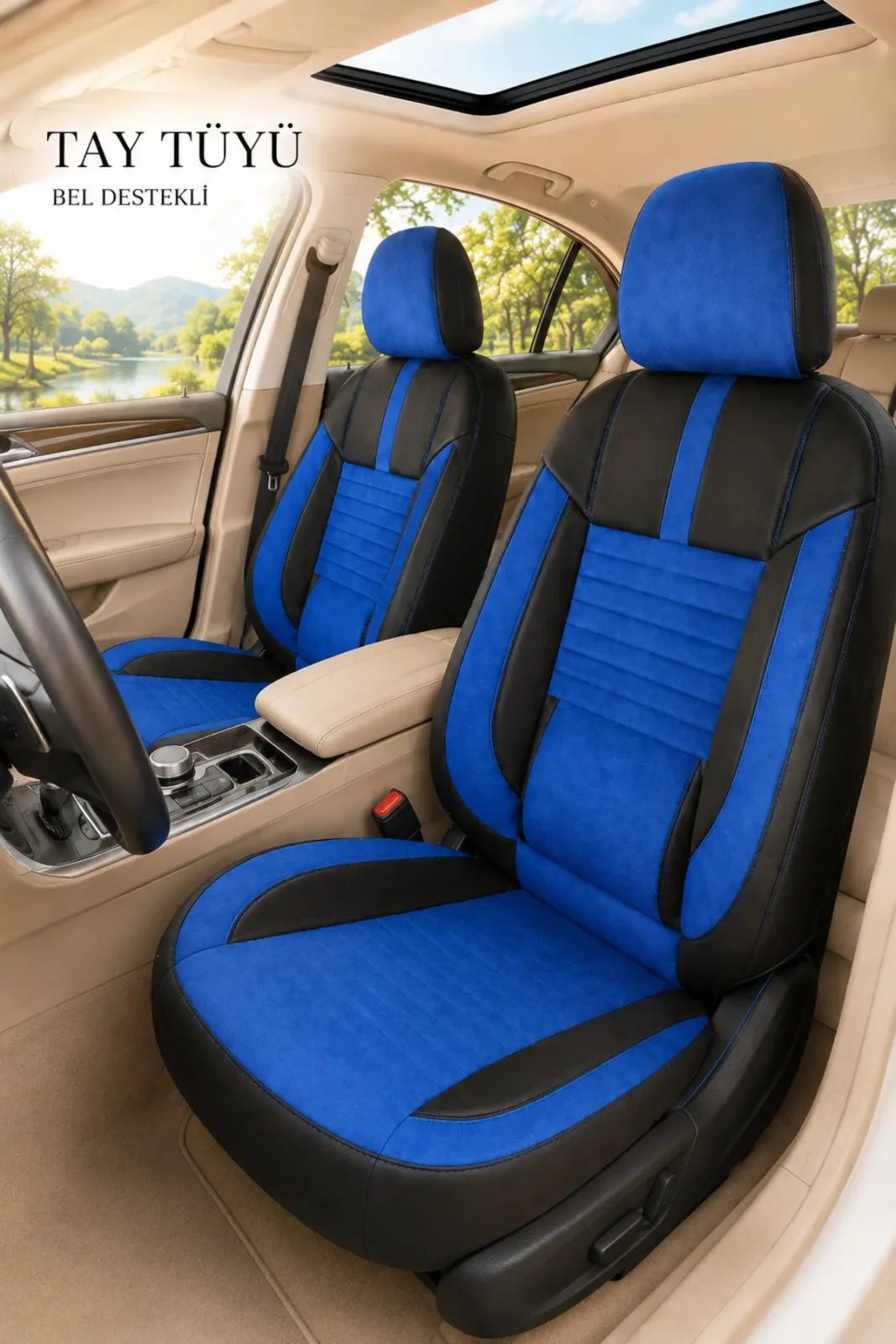 Mazda 3 2003+ Uyumlu Apex Serisi Tay Tüyü Bel Destekli Mavi Siyah Koltuk Kılıfı