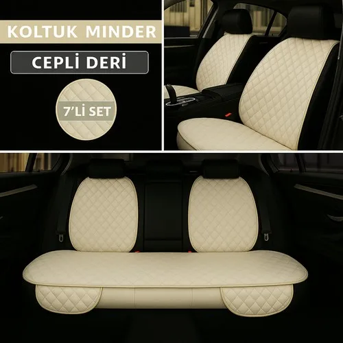 Mazda 626 1982–1997 Uyumlu 7 Parça Kapitone Araba Koltuk Minderi Deri Bej - Kaymaz | Trobus