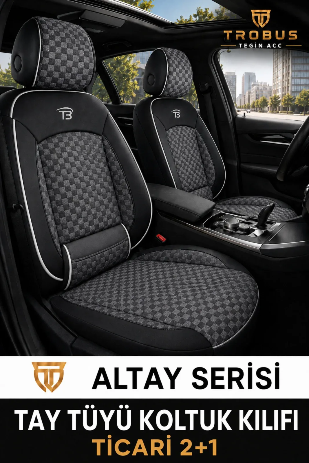Mercedes C200d 2001-2005 2+1 Arka Sırt Oturak Uyumlu Altay Serisi Siyah Koltuk Kılıfı