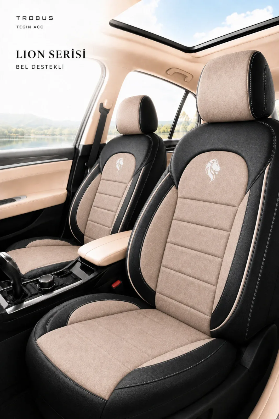 Mercedes C200d 2001-2005 Uyumlu Lion Serisi 2+1 Ticari Tay Tüyü Bej Siyah Bej Koltuk Kılıfı