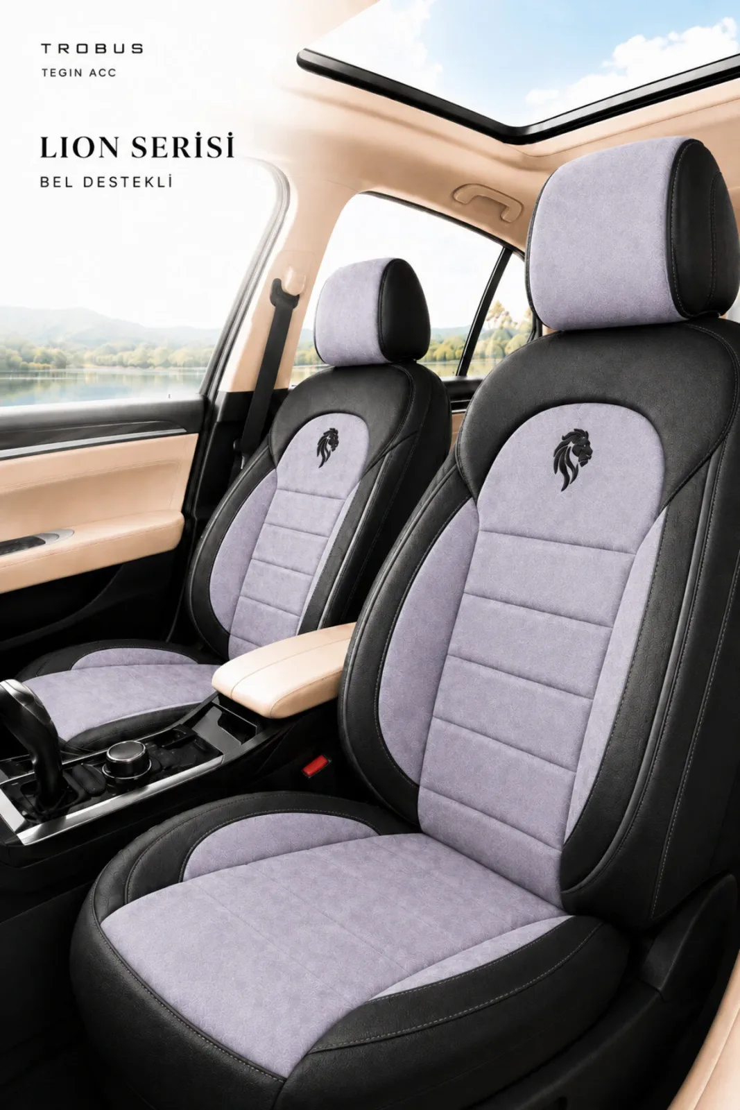 Mercedes C200d 2001-2005 Uyumlu Lion Serisi 2+1 Ticari Tay Tüyü Gri Siyah Koltuk Kılıfı