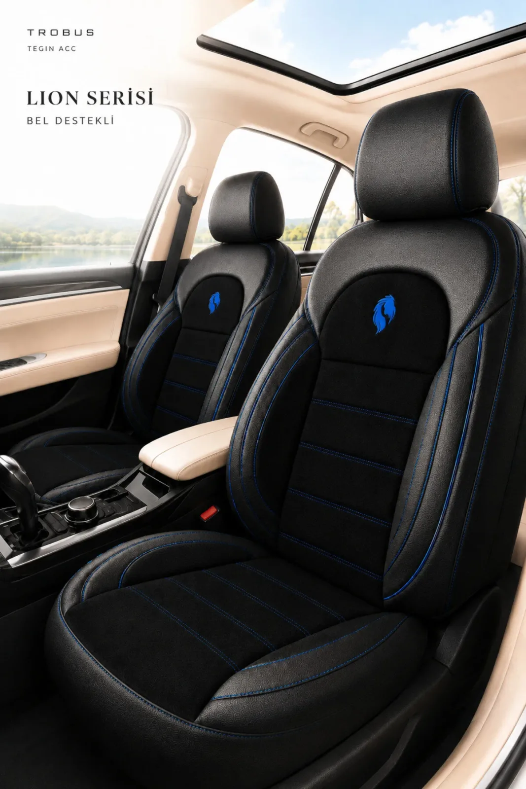 Mercedes C200d 2001-2005 Uyumlu Lion Serisi 2+1 Ticari Tay Tüyü Mavi Koltuk Kılıfı