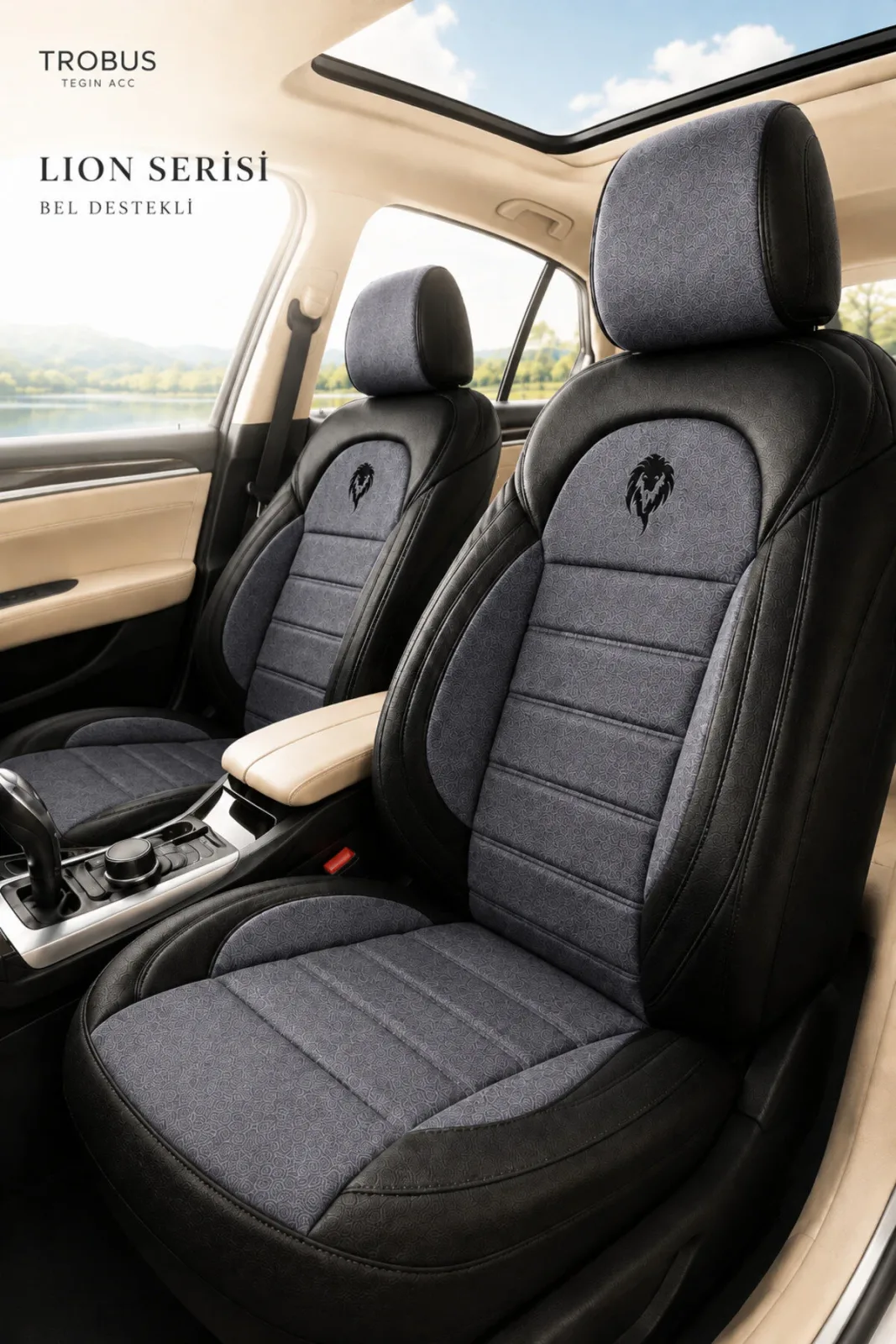 Mercedes C200d 2001-2005 Uyumlu Lion Serisi 2+1 Ticari Tay Tüyü Siyah Kırmızı Koltuk Kılıfı