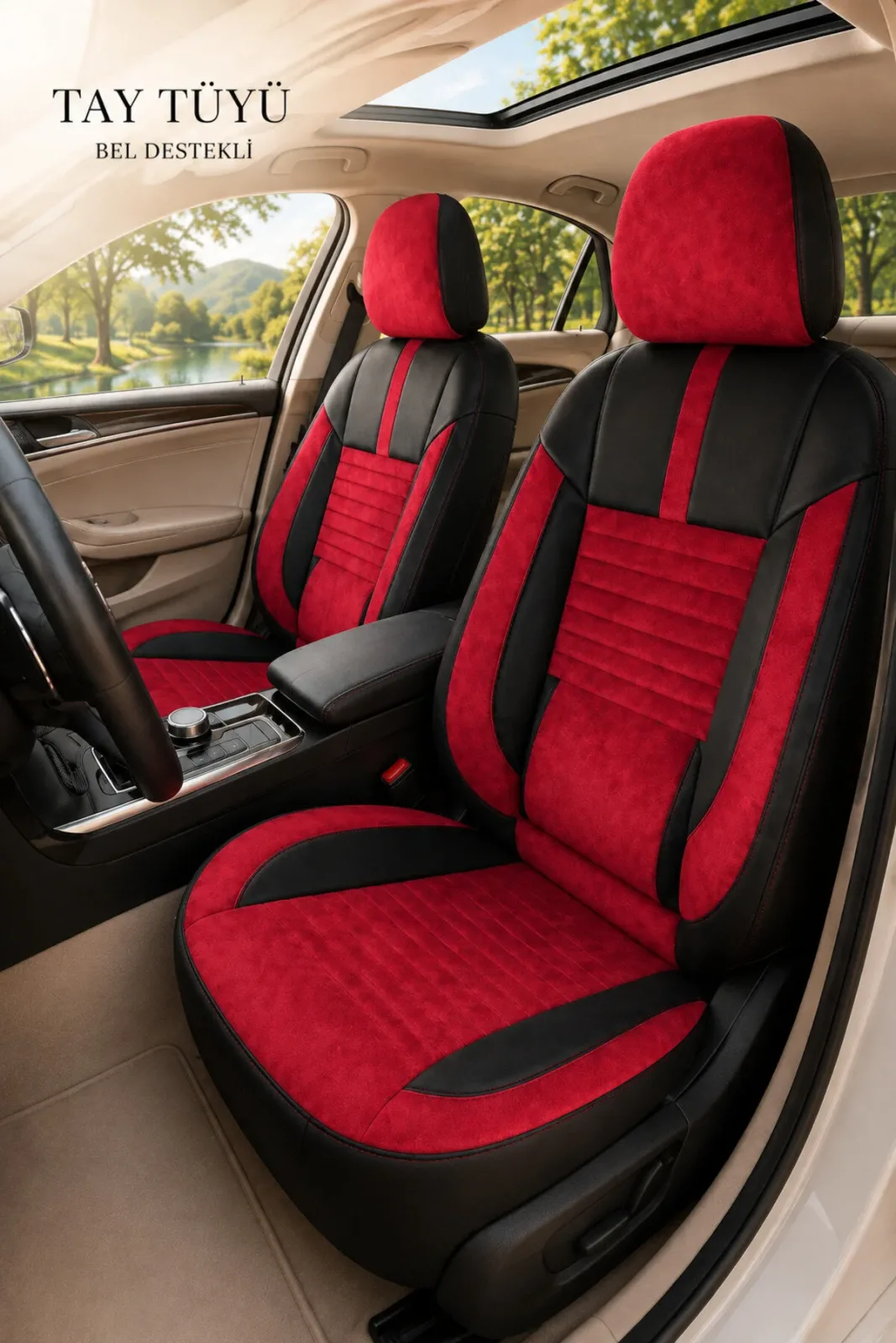 Mitsubishi ASX 2010+ Uyumlu Apex Serisi Tay Tüyü Bel Destekli Kırmızı Siyah Koltuk Kılıfı