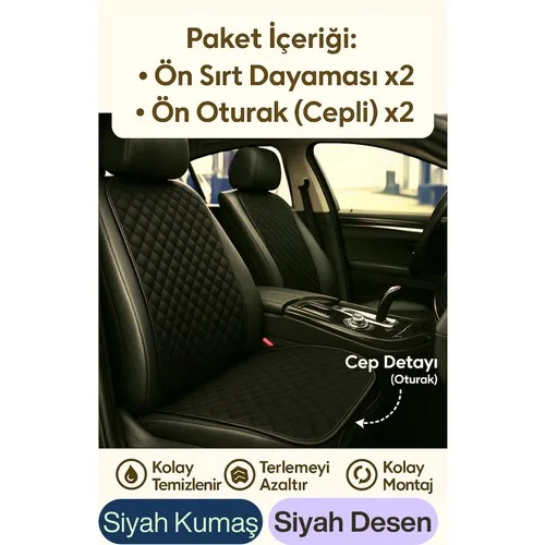 Nissan Qashqai 2 2014 ve Sonrası Uyumlu Kumaş Oto Koltuk Minderi Ergonomik Kapitone 2'li Siyah Mavi