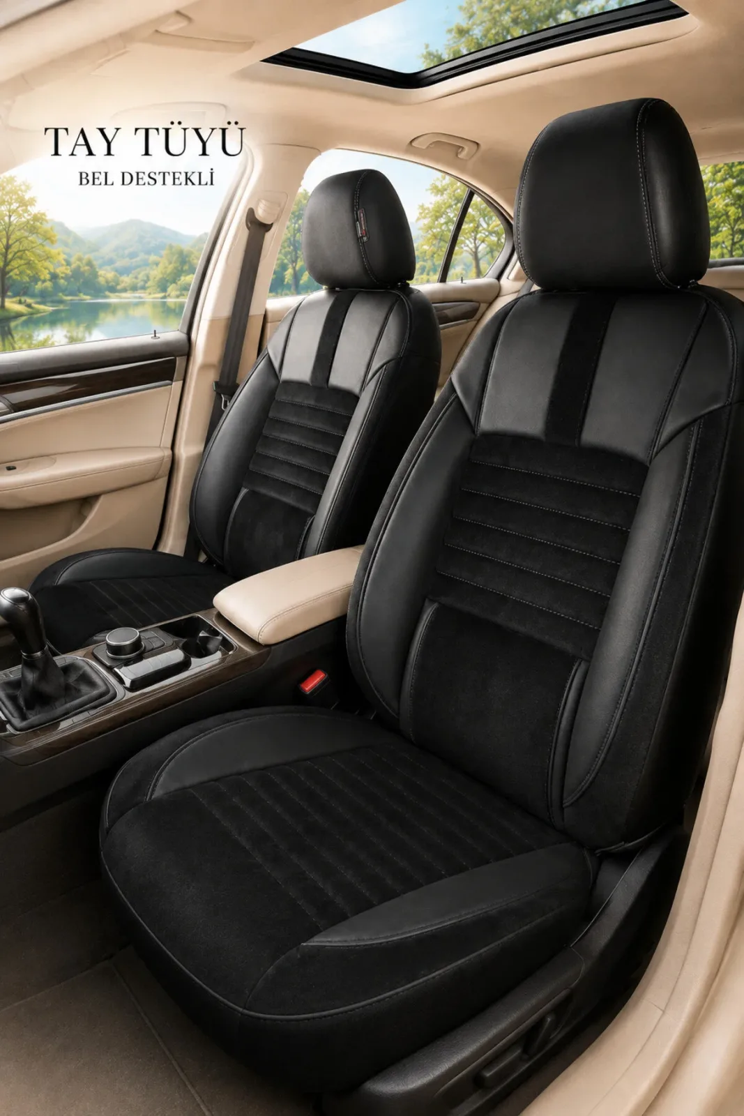 Nissan Qashqai 2007+ Uyumlu Apex Serisi Tay Tüyü Bel Destekli Siyah Premium Koltuk Kılıfı