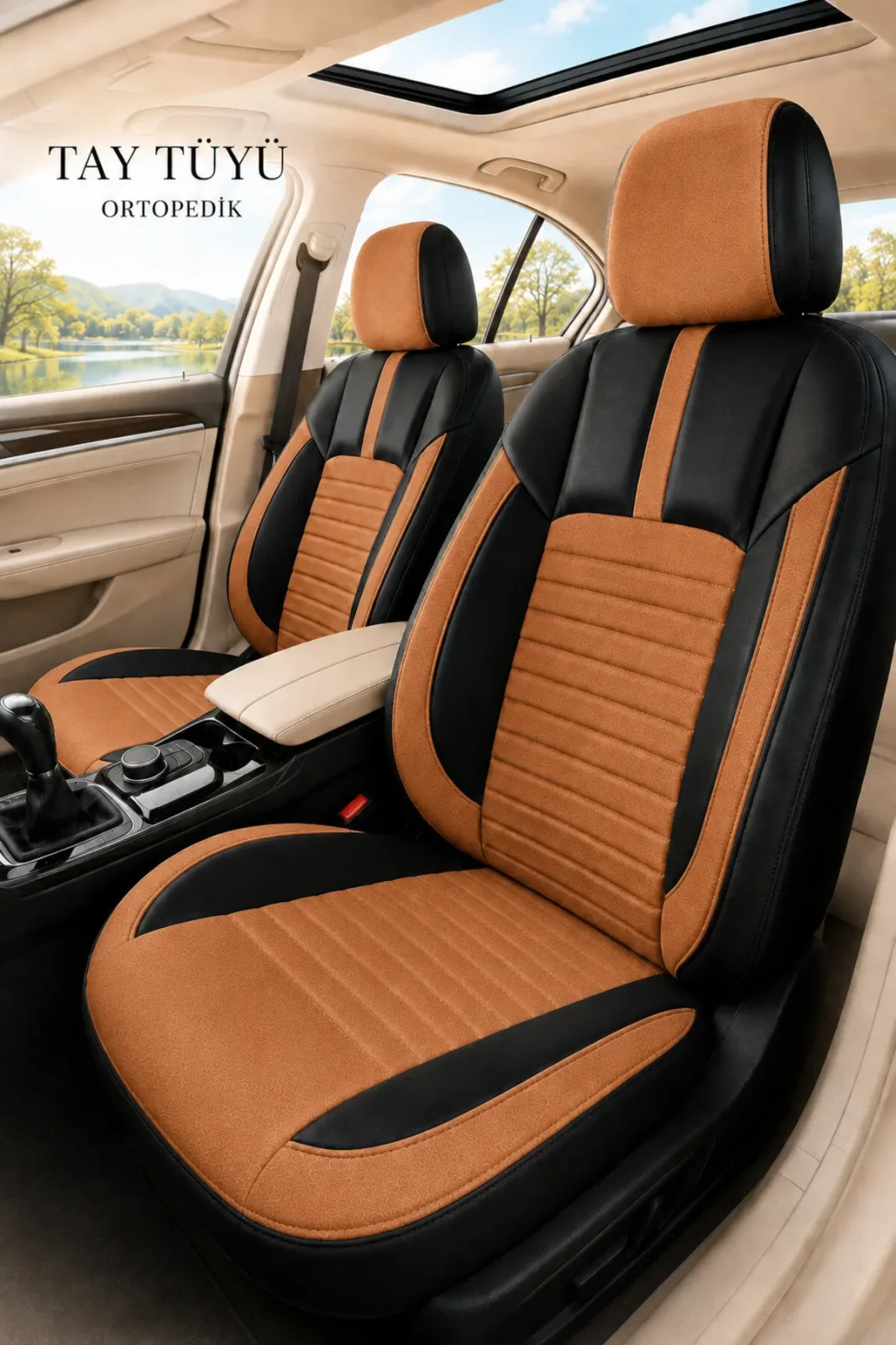 Opel Astra 2004+ Uyumlu İnci Serisi Tay Tüyü Taba Siyah Premium Koltuk Kılıfı
