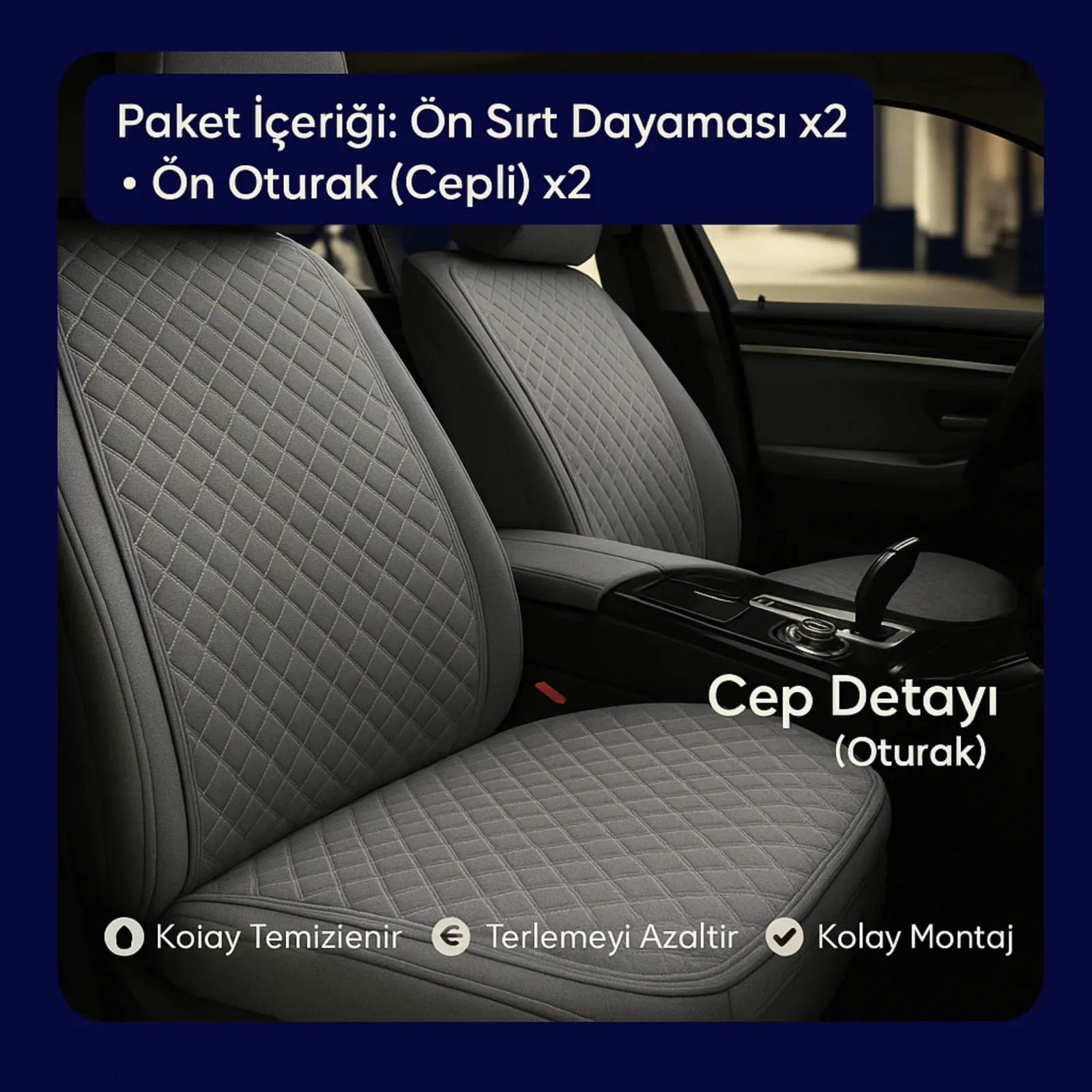 Opel Grandland X 2017 ve Sonrası Uyumlu Kumaş Oto Koltuk Minderi Ergonomik Kapitone 2'li Gri