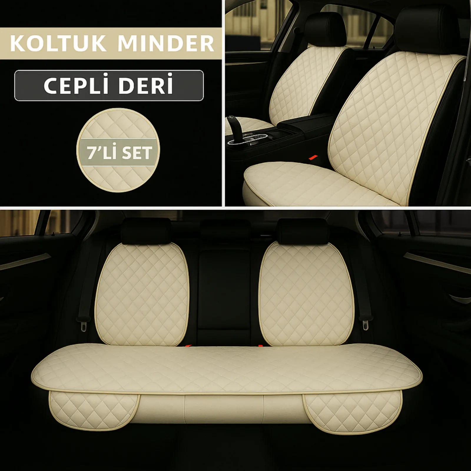 Peugeot 205 / 205 Cabrio 1983–1998 Uyumlu 7 Parça Kapitone Araba Koltuk Minderi Deri Bej - Kaymaz | Trobus