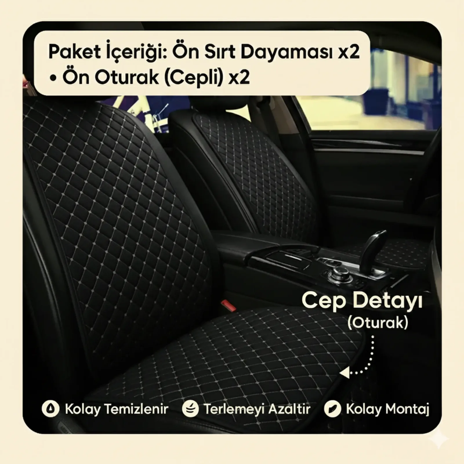 Peugeot Bipper Tepee 2007 ve Sonrası Uyumlu Kumaş Oto Koltuk Minderi Ergonomik Kapitone 2'li Siyah Beyaz