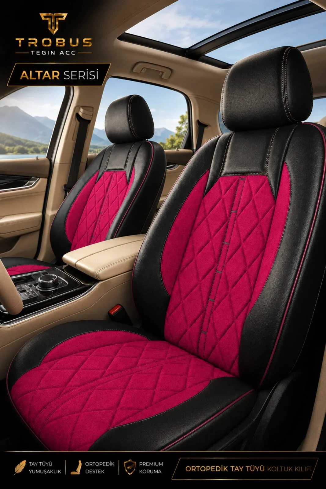 Renault Clio 5 2019+ Uyumlu Altar Serisi Tay Tüyü Taba Siyah Premium Koltuk Kılıfı