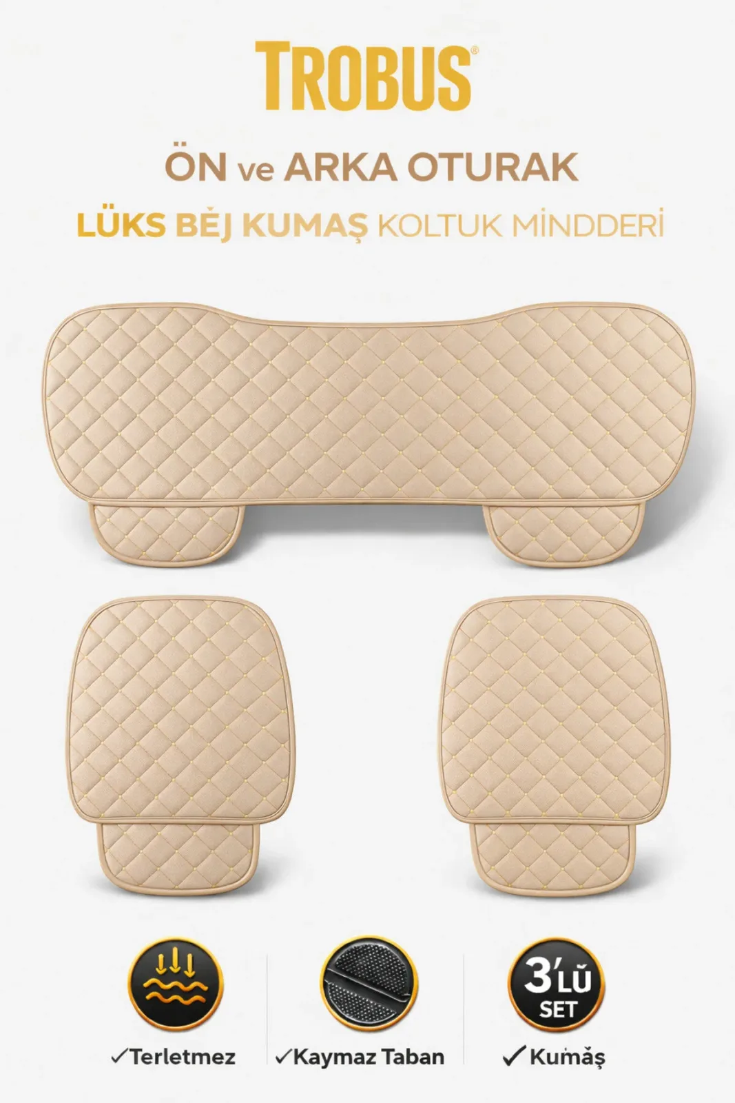 Renault Fluence Uyumlu 3 Parça Kapitone Kumaş Minder Bej