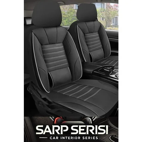 Renault Megane - 4  2016 ve Sonrası Sarp Serisi Oto Koltuk Kılıfı 5’li Set – Airbag & Kolçak Uyumlu, 3 Katman, Deri+Lakost Siyah Beyaz