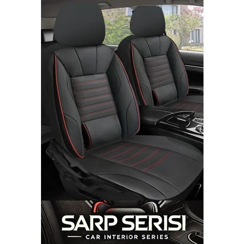 Renault Megane - 4  2016 ve Sonrası Sarp Serisi Oto Koltuk Kılıfı 5’li Set – Airbag & Kolçak Uyumlu, 3 Katman, Deri+Lakost Siyah Kırmızı