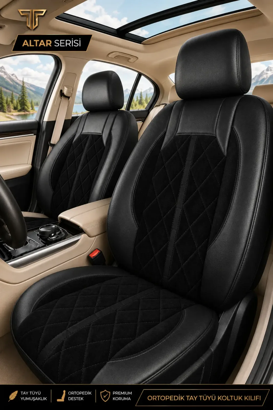 Renault Megane E-Tech 2022+ Uyumlu Altar Serisi Tay Tüyü Siyah Premium Koltuk Kılıfı