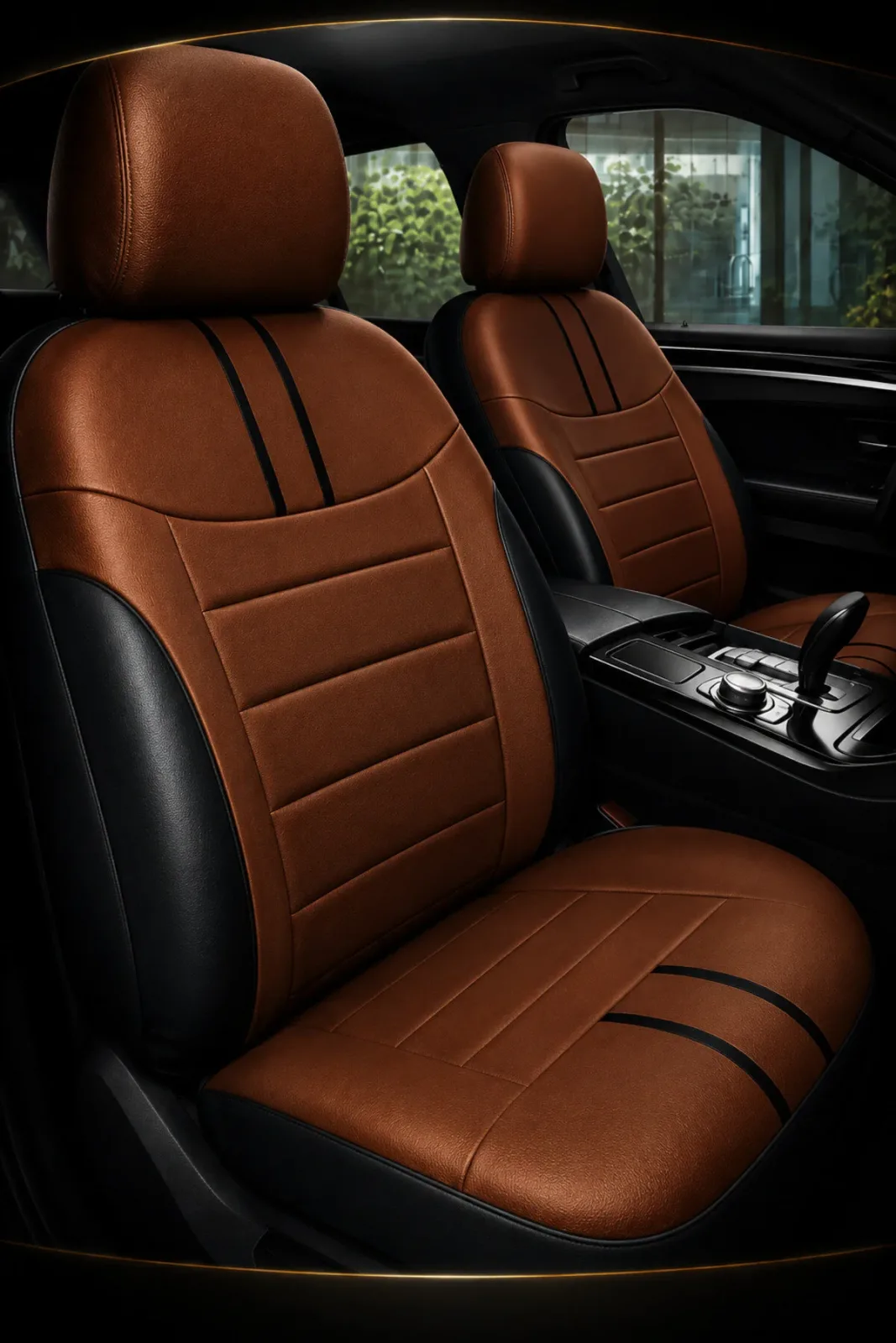 Seat Leon (2005 Öncesi) 1999–2005 Colorline Elegance Serisi Deri Taba Siyah Koltuk Kılıfı