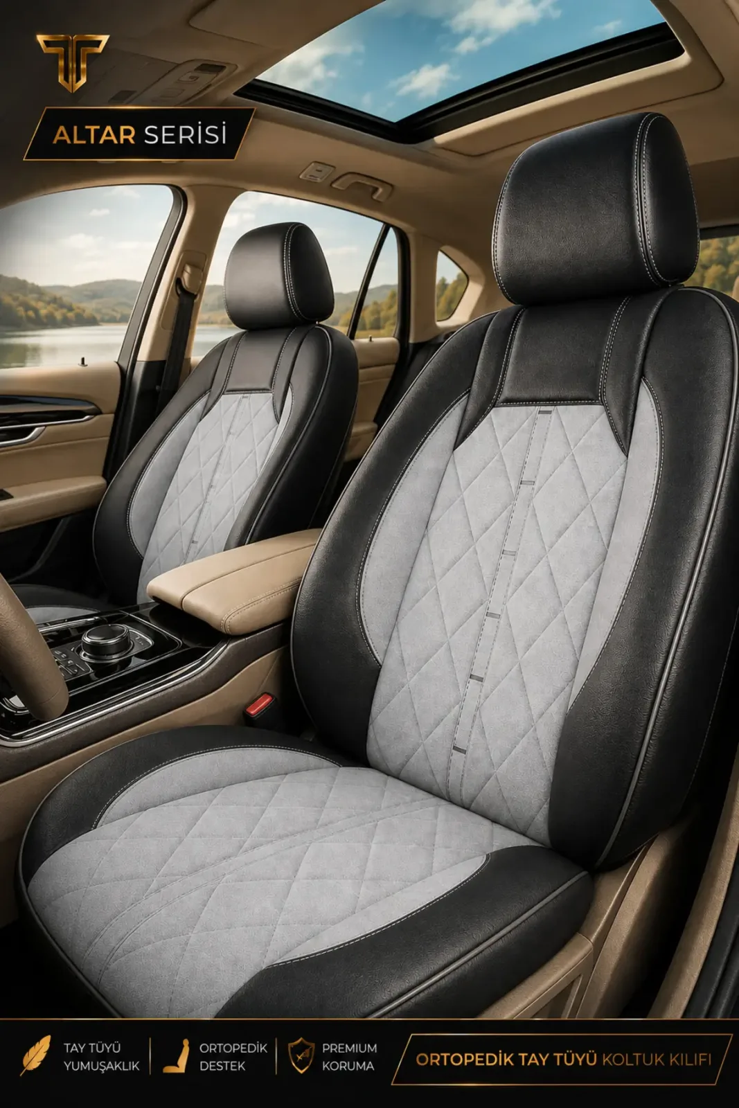 Seat Leon 2005+ Uyumlu Altar Serisi Tay Tüyü Siyah Beyaz Premium Koltuk Kılıfı