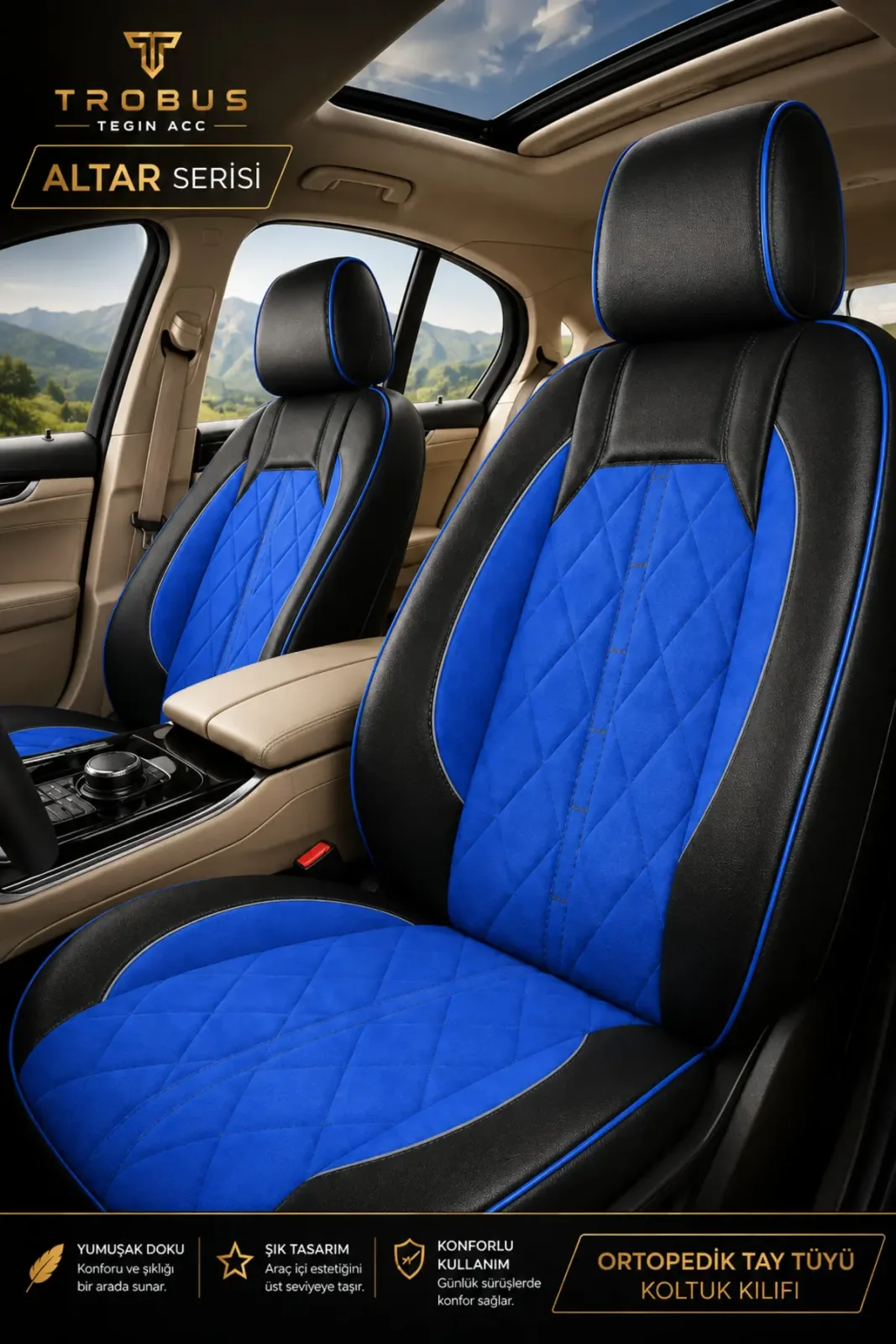 Skoda Scala 2019+ Uyumlu Altar Serisi Tay Tüyü Siyah Kırmızı Premium Koltuk Kılıfı