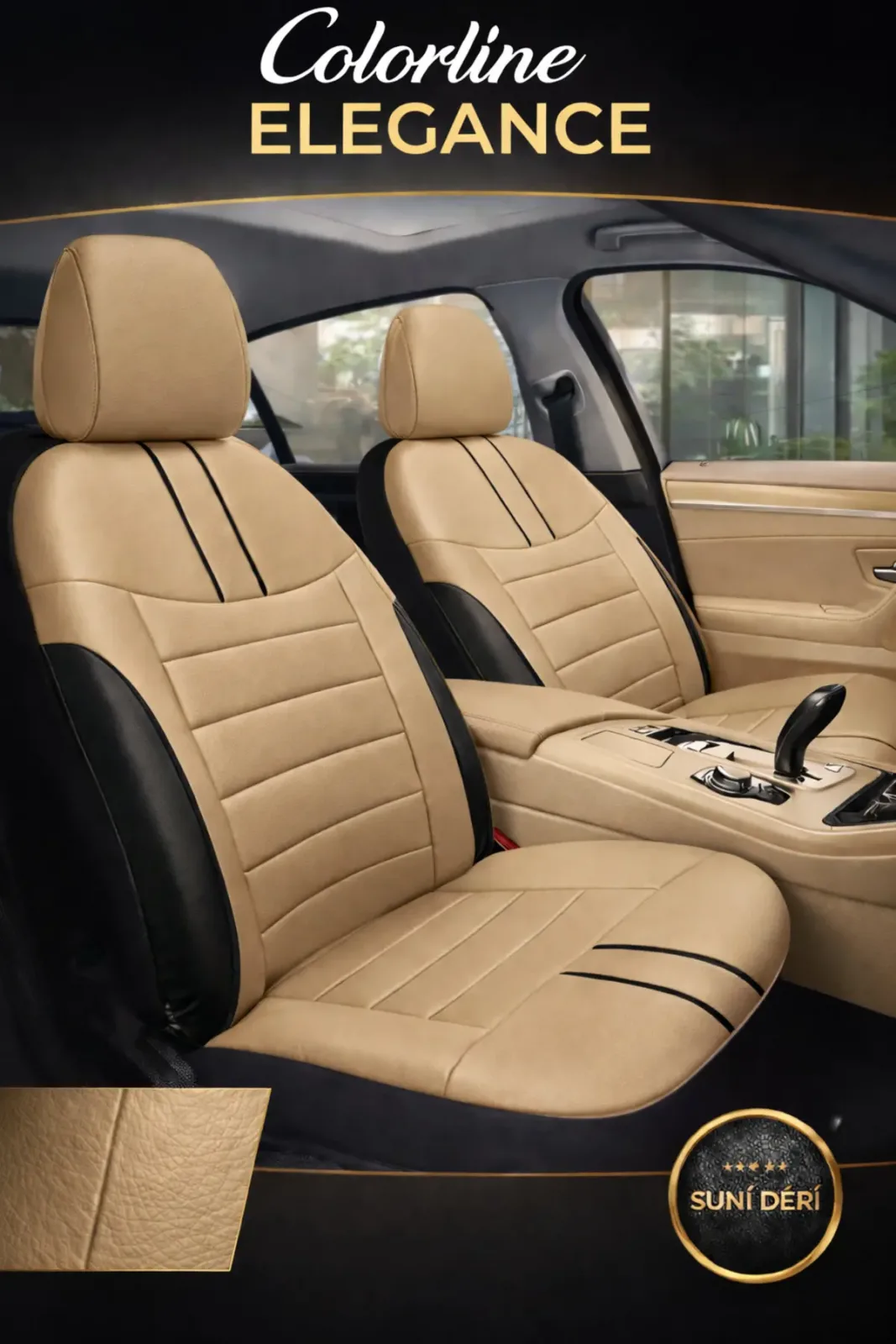 Skoda Superb 2008–2024 Colorline Elegance Serisi Deri Bej Siyah Koltuk Kılıfı
