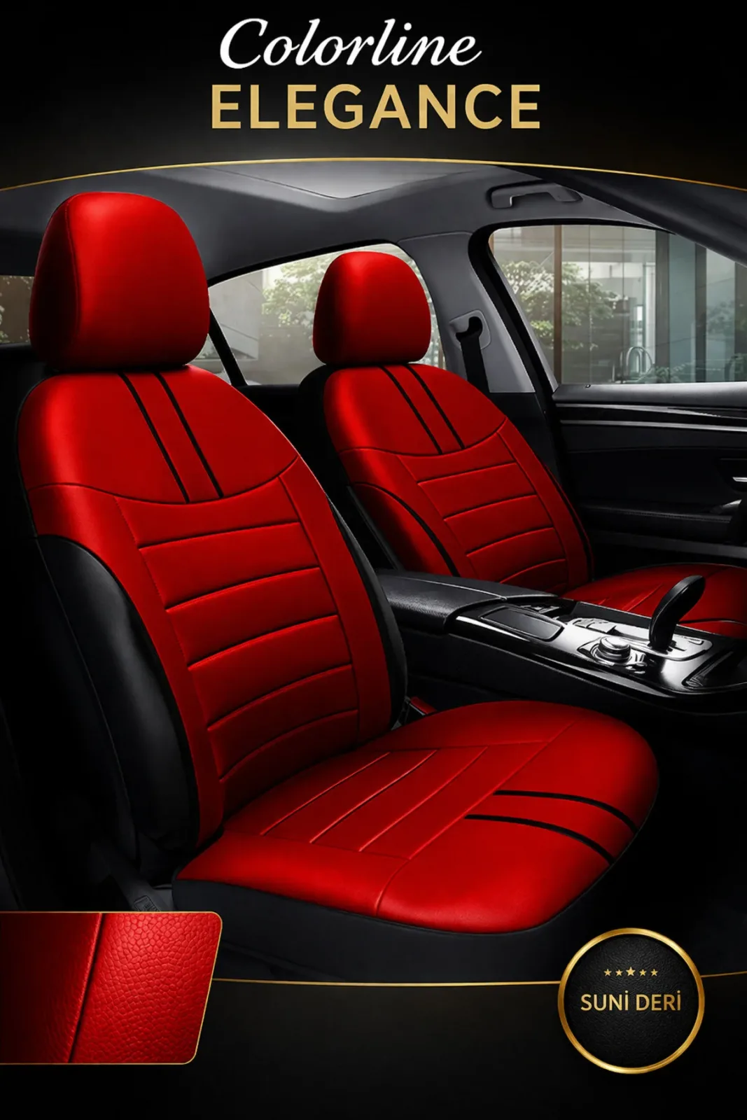 Skoda Superb 2008–2024 Colorline Elegance Serisi Deri Kırmızı Siyah Koltuk Kılıfı
