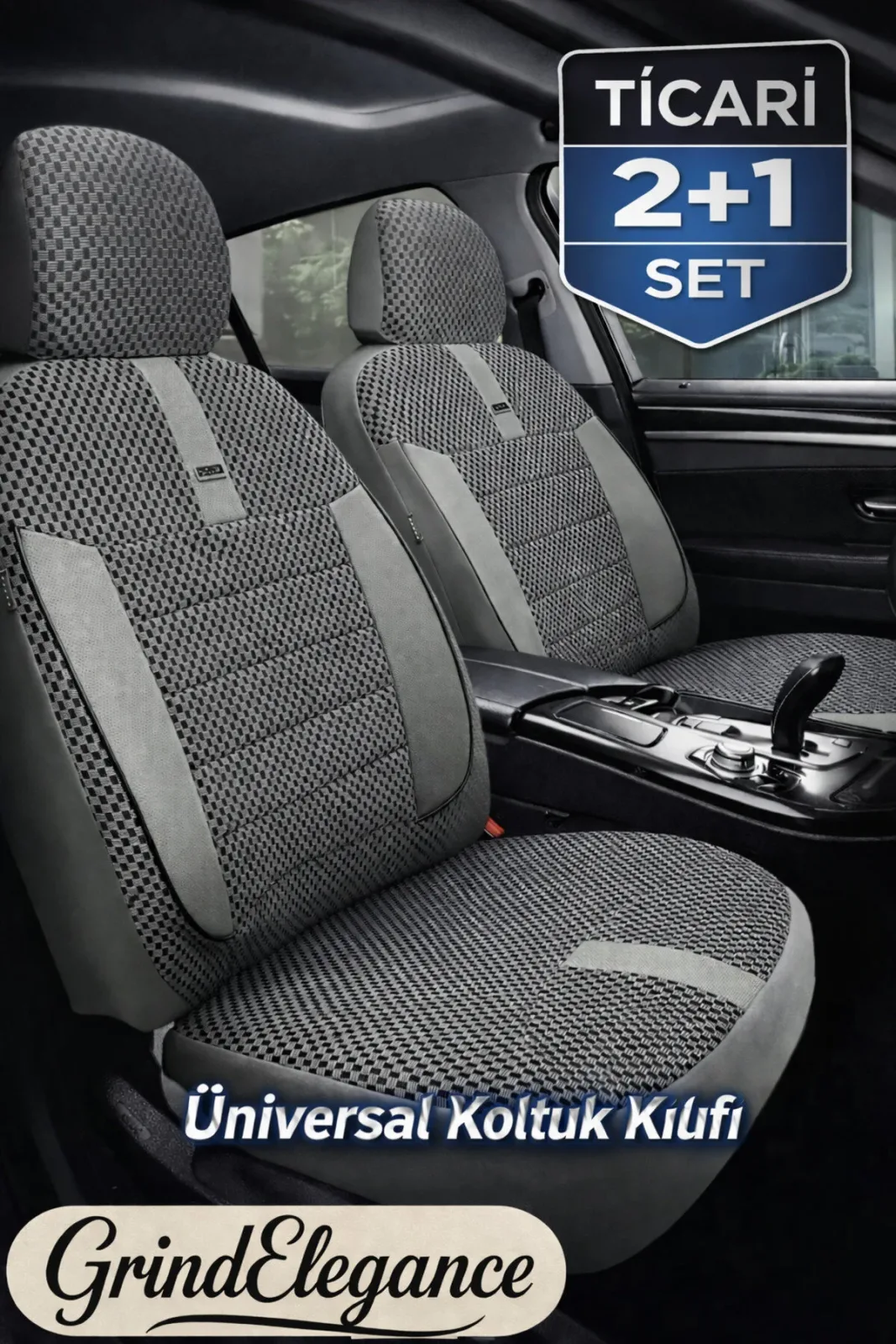 Tegin Üniversal Ticari Araç 2+1 Uyumlu Vira GrindSport Koltuk Kılıfı – Gri, Kolay Montaj