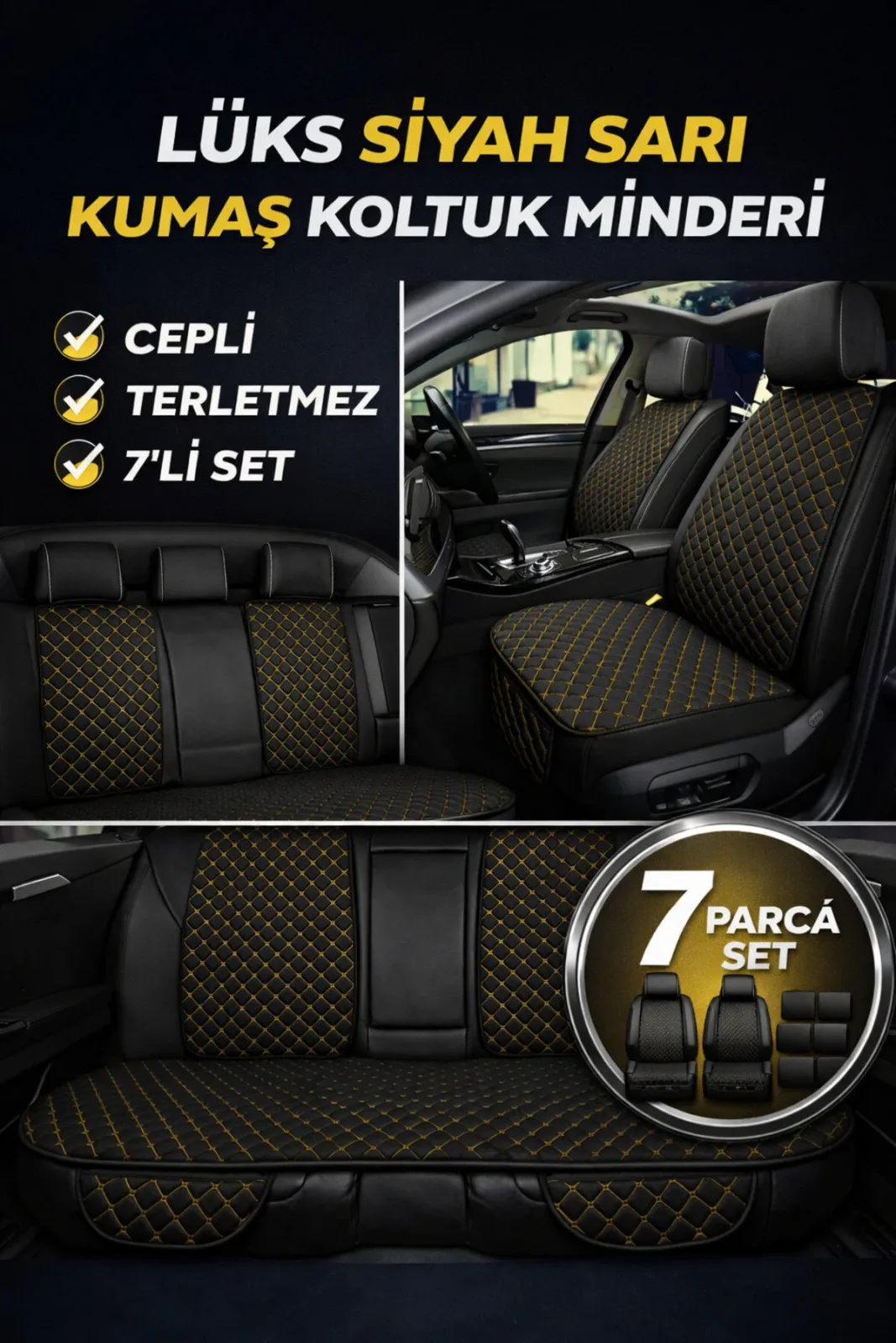 Toyota Corolla 5 Kapı (2001 Öncesi) 1990–2001 Uyumlu Kumaş Koltuk Minderi Kapitone Desen Terletmez Y