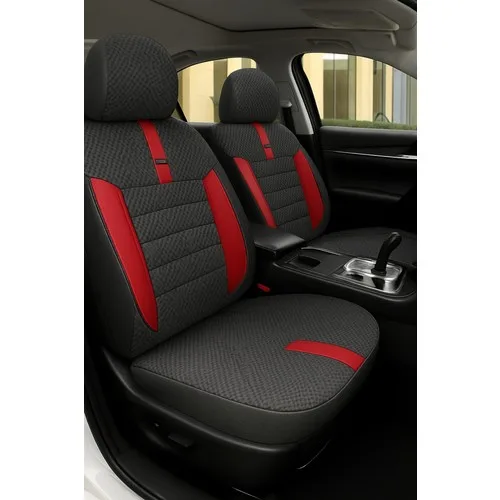 Trobus Chevrolet Spark 2005–2012 – Vira Gripdsport Serisi Deri Detaylı Standart100 Sertifikalı Araç Koltuk Kılıfı Seti Siyah - Kırmızı